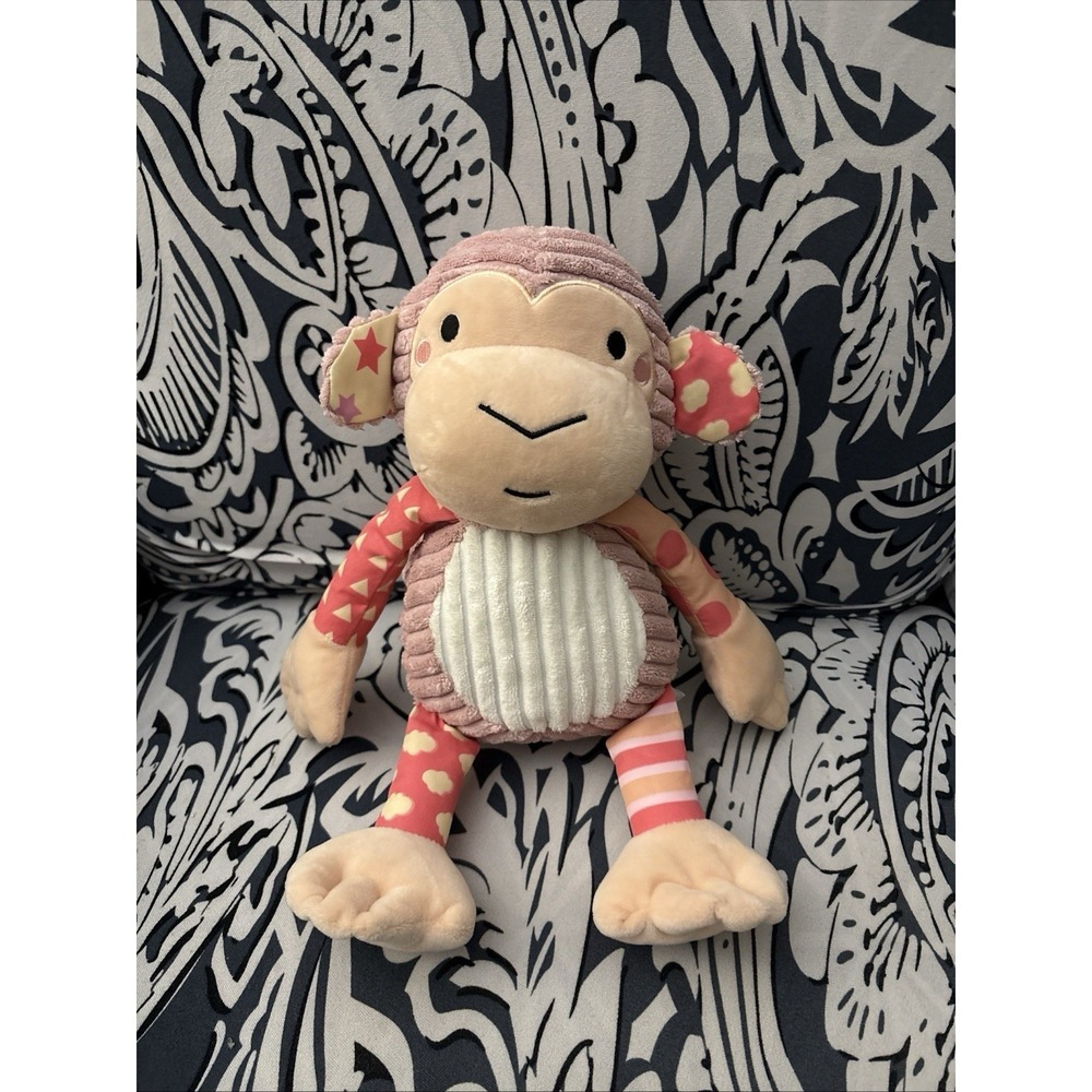 Wee Believers Pitter Patter Pals Monkey Plush Stuffed Animal 13" Pink Pouch